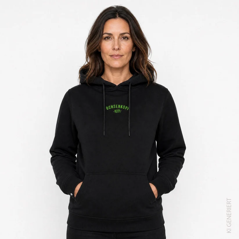 Weibliches Model mit einem Hoodie aus der neuen Bikepark 1024 Fashion Kollektion